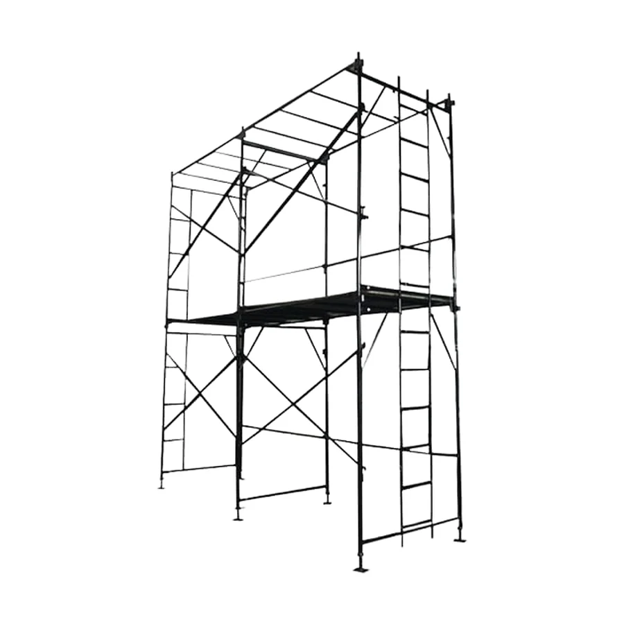 Andaime fachadeiro em dois níveis, com quadros, diagonais e plataformas de trabalho Andaime fachadeiro em dois níveis, com quadros, diagonais e plataformas de trabalho